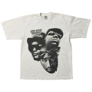 Vintage Rap Hip Hop T-Shirt XL Tupac Eazy-E Biggie Legends White 100%Cotton 2pac
